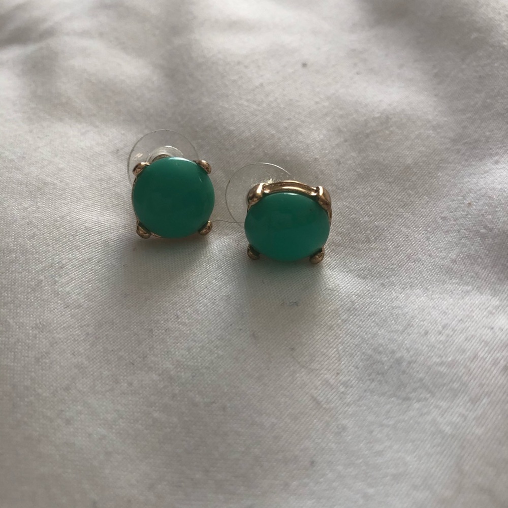 Teal button earrings